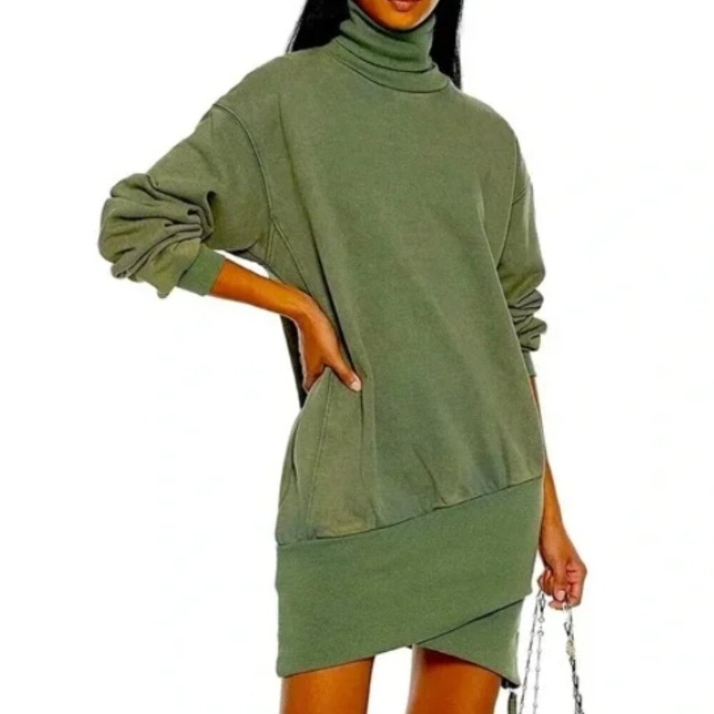 Young Broke & Fabulous Army Green Asymmetrical Zip Sweater Dress Size Large - Picture 1 of 13